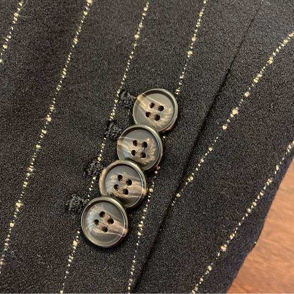 H&M Black Beige Pinstripe Viscose Blend Double Breasted Blazer Jacket NWT - Picture 6 of 7